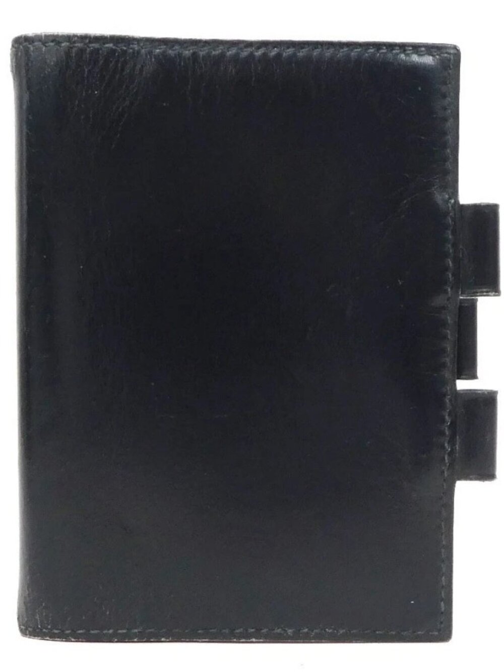 Auth HERMES Agenda/Note Cover Black Leather/Silvertone - e60997a
